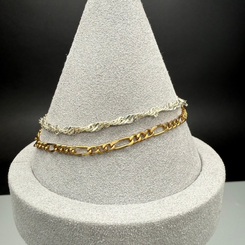 Vintage Gold and Silver Tone Chain Bracelet Lot of 2 Dainty Classic Minimalist
